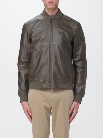 Peuterey Leather Bomber Jacket with Elasticated Cuffs and Hem