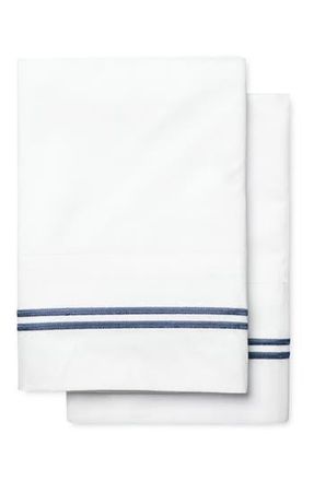 Melange Home Embroidered Stripe 600 Thread Count Cotton Sateen Pillowcases - King in Navy at Nordstrom Rack