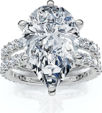 Pompeii3 Certified 5.40Ct Pear Engagement Ring Wedding Band Set 14k Gold/Pt Lab Grown