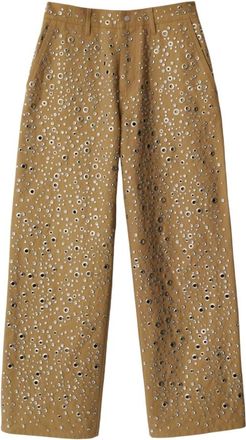 Burberry Eyelet Embellished Cotton Trousers, Size Small