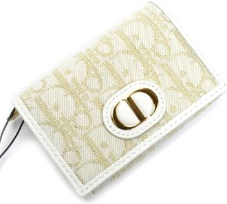 Dior Gold White Canvas Leather Coin Purse/Coin Case (Pre-Owned)