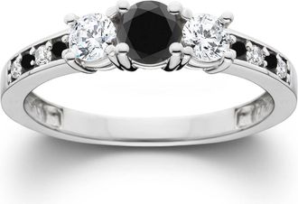Pompeii3 1 1/4CT Black & White Diamond Engagement 3-Stone Ring 10K White Gold Size Selectable