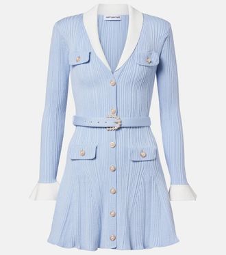 Self Portrait Belted ribbed-knit minidress