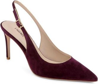 L'agence Vichy II Leather Trimmed Pointed Toe Slingback Pump in Burgundy Suede at Nordstrom, Size 7.5