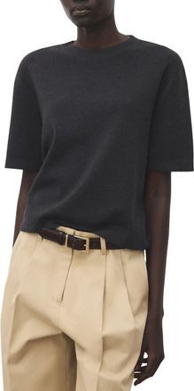 Mango Short Sleeve Wool & Cotton Crewneck Sweater in Medium Heather Grey at Nordstrom, Size X-Small