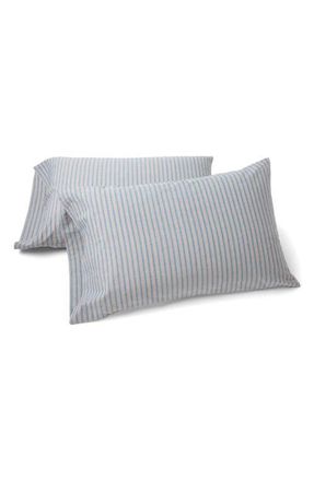 Coyuchi Stripe Crinkled Organic Cotton Percale Pillowcases in Indigo Stripe at Nordstrom, Size Queen