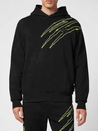 Plein Sport Cotton Hoodie with Graphic Print and Hexagon Logo