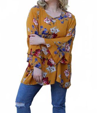 Angie Floral Layered Bell Sleeve Tunic - Plus In Multi