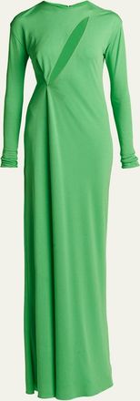 Tom Ford Slash Cutout Long-Sleeve Crepe Jersey Maxi Dress