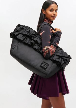 Ganni Black XXL Ruffle Tote