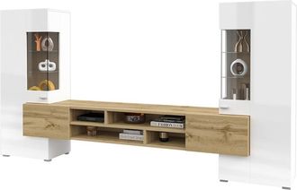 Petits Meubles Set de muebles TV y 2 armarios estratificado Blanco marr&oacute;n