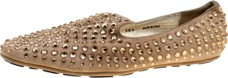 Jimmy Choo London Beige Suede Wheel Crystal Studded Smoking Slippers