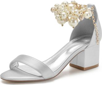 Miyoopark Comfortable Wedding Shoes for Women Block Low Heel Evening Sandals M536 Silver UK 8.5