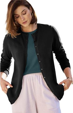 Jessica London Fine Gauge Button Front Cardigan in Black at Nordstrom, Size 20