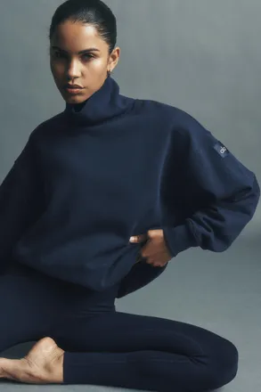 Alo | Hazy Mock Neck Pullover Top in Navy, Size: Medium