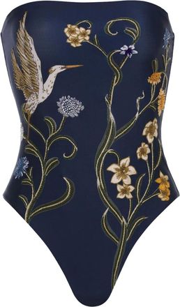 Agua Bendita bird floral one piece - women - Recycled Polyester/Spandex/Elastane/Polyamide/Spandex/Elastane - M - Blue