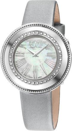 Gevril Group Gandria Diamond Bezel Mother-of-Pearl Dial Leather Strap Watch, 36mm in Silver at Nordstrom Rack