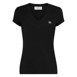 Philipp Plein Tops, Dames, Zwart, S, Normal V-hals T-shirt