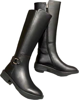 Generic Women Pu Leather Knee Boots Metal Buckle Decoration Outdoor Long Footwear