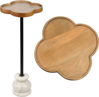 Jonathan Y Designs Colby 24.5 Classic Cottage Wood/Metal Drink Table and Decorative End Table with Quatrefoil Top and White Marble Base in