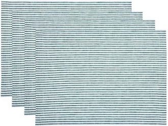 Solino Home Linen Placemats Set of 4, 14 x 19 Inch for Dining Table, Holiday and Everyday Table Decor - Narrow Stripe in Rainforest And White at