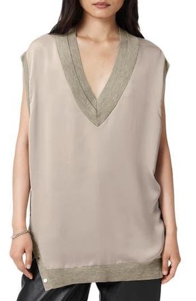 AllSaints Bern Side Snap Mixed Media Sweater Tank in Taupe Grey at Nordstrom Rack, Size Large