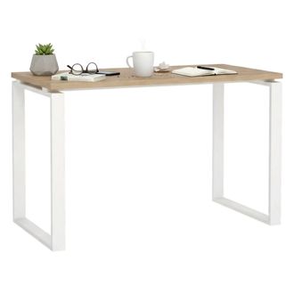 Dmora Dmora - Escritorio Pierrot, Escritorio Multiusos, Mesa De Oficina Para Pc, El Plan De Trabajo, 120x60 H76 Cm, Roble Y Blanco
