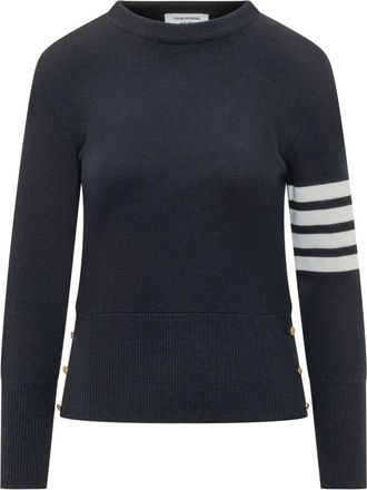 Thom Browne Milano Stitch Classic 4-Bar Pullover - Dames - Ronde hals truien - Blauw - L - Wol - Truien & Vesten
