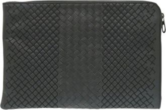 Bottega Veneta Gray Intrecciato Clutch Bag (Pre-Owned)