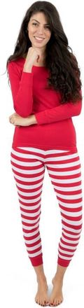 Leveret Womens Cotton Striped Matching Family Holiday Pajamas in Solid Red Top & Striped Pant at Nordstrom, Size X-Large