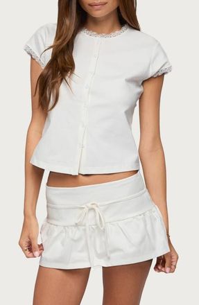 Edikted Yelena Lace Trim Shirt in Cream at Nordstrom, Size X-Small