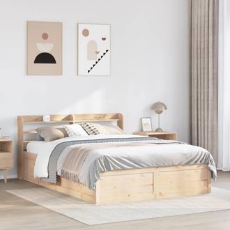 Berkfield Home Sleek Bed Frame with Headboard 135x190 cm Double Solid Wood Pine in Light Brown