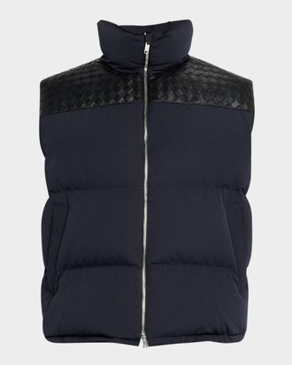 Bottega Veneta Men & apos;s Tech Puffer Vest with Intrecciato Leather Detail