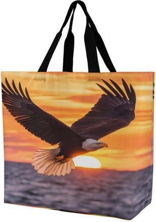 Generic Ea-gles Soaring Over Ocean Sunset Reusable Shopping Bags Large Capacity Grocery Bag Heavy Duty Tote for Women 40x40x16cm