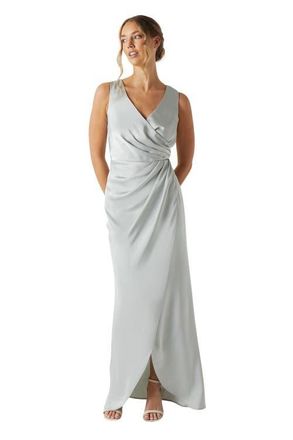 Coast Ruched Satin Bridesmaid Dress in Sage at Nordstrom, Size 12