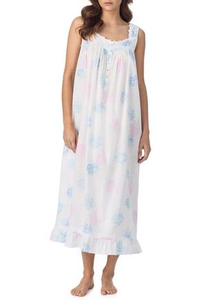 Eileen West Ballet Sleeveless Cotton Nightgown in White Floral at Nordstrom, Size Xx-Small