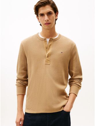 Tommy Hilfiger Mens Long-Sleeve Waffle-Knit Henley T-Shirt - Beige - XXL