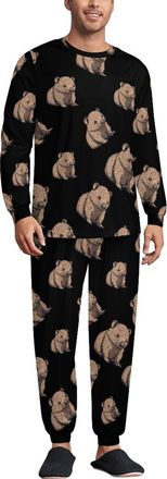 Generic Wombat Soft Mens Pyjamas Set Loungewear Long Sleeve Round Neck Tops And Pants