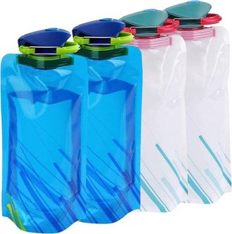 OEM Paquete De 3 Botellas De Agua Plegables, Reutilizables, Ideales Para Senderismo, Viajes Y Aventuras. Color Blanco Y Azul