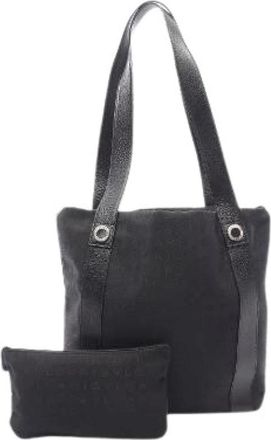 Bulgari Pre-owned Logo Mania Canvas Leather Tote Bag - Dames - Vintage Shopper - Zwart - ONE Size - Leer - Vintage