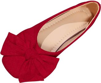 Generic Ladies Loafers Bow Comfortable Pumps Shoes Solid Color Elegant Breathable Lightweight Classic Casual Slip On Ballet Flats Work Holiday Red