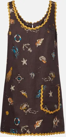 Alemais Al&eacute;mais Printed scalloped linen minidress