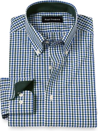 Paul Fredrick Slim Fit Non-iron Cotton Gingham Dress Shirt With Contrast Trim