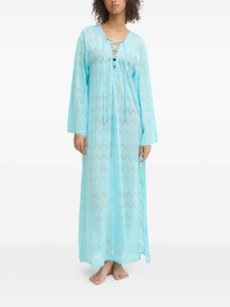 Melissa Odabash lace-up chevron beach dress - women - Polyester - L - Blue