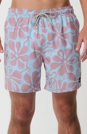 Rip Curl Sessions Floral Swim Trunks in Crystal Blue at Nordstrom, Size Xx-Large