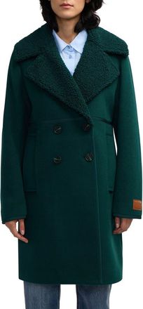 Scotch & Soda Runa Faux Shearling Collar Peacoat in Cypress Green at Nordstrom Rack, Size X-Small