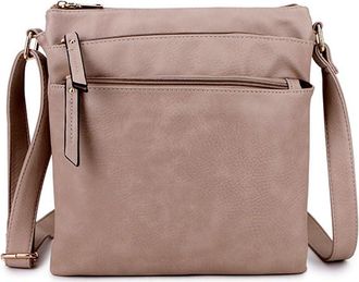The Accessory Co. Womens Cross Body Bag Messenger Multi Compartment Large Over Shoulder Satchel Handbag Long Strap (4: Beige)
