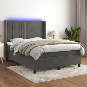 vidaXL Cama Box Spring Colch&oacute;n Y Led Terciopelo Gris Oscuro 140x190 Cm Vidaxl