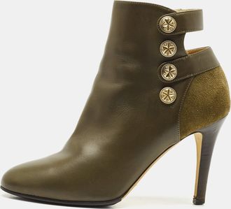 Jimmy Choo London Olive Green Leather And Suede Troop Booties