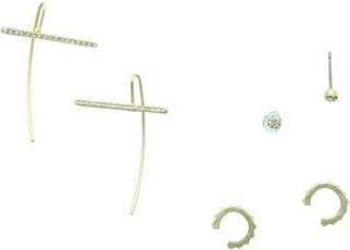 Olivia Welles Mixed Drop, Stud & Ear Cuff Earring Set in Worn Gold Clear at Nordstrom Rack